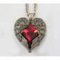 Vintage RED ruby jewelry pendant necklace Peach Palace Carved angel wings Heart Love long chain