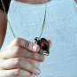 Vintage BLUE ruby jewelry pendant necklace Peach Palace Carved angel wings Heart Love long chain