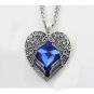 Vintage BLUE ruby jewelry pendant necklace Peach Palace Carved angel wings Heart Love long chain
