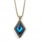 Vintage BLUE ruby jewelry pendant necklace Peach Palace Carved angel wings Heart Love long chain