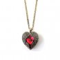 Vintage RED ruby jewelry pendant necklace Peach Palace Carved angel wings Heart Love long chain