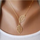 European Fashion Vintage Gold Plated Hollow Two Leaf Leaves Pendant Necklace Clavicle Chain Jewelry