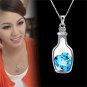 Love Heart Crystals Wish  Bottle Yellow Pendant Necklace Silver Plated Chain New Fashion For Women