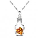 Love Heart Crystals Wish  Bottle Yellow Pendant Necklace Silver Plated Chain New Fashion For Women