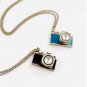 Blue Vintage Jewelry Anitque Gold Long Chain Enamel Camera Pendant Bijoux Women Necklaces & Pendants