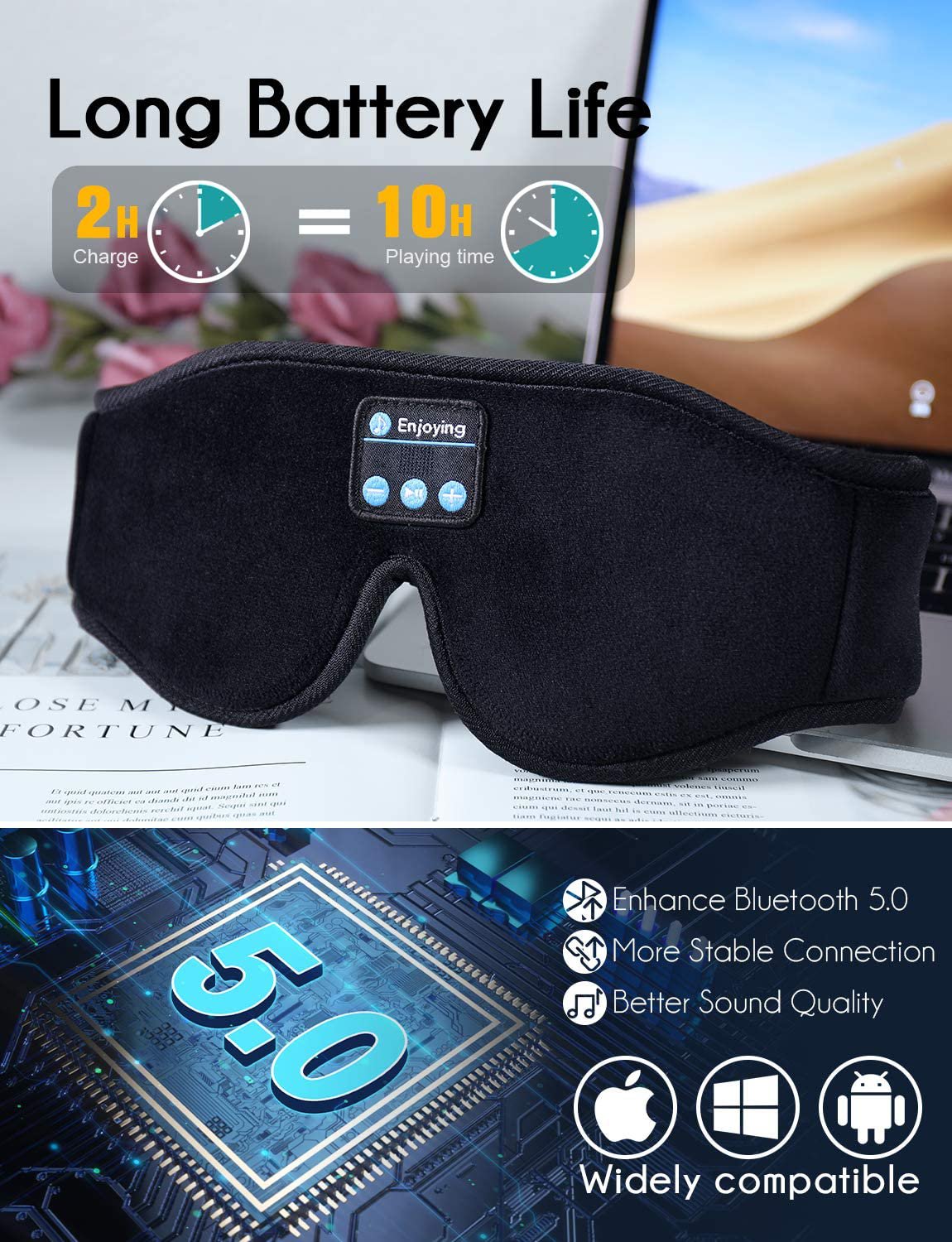 2021 New 3D Stereo Sleep Headphones Bluetooth 5.0 Wireless Music Eye Mask