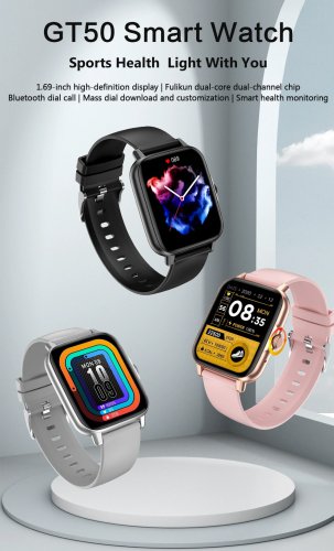 GT50 NFC BT Calling Heart Rate Blood Pressure Oxygen Multi-Sport Modes IP67 Watch