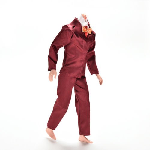 1 Set Clothes for Barbie Ken Cloth Wine Red Tux Set
