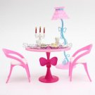NIP Barbie Sized Furniture Dining Table Food Chairs Lamp Set