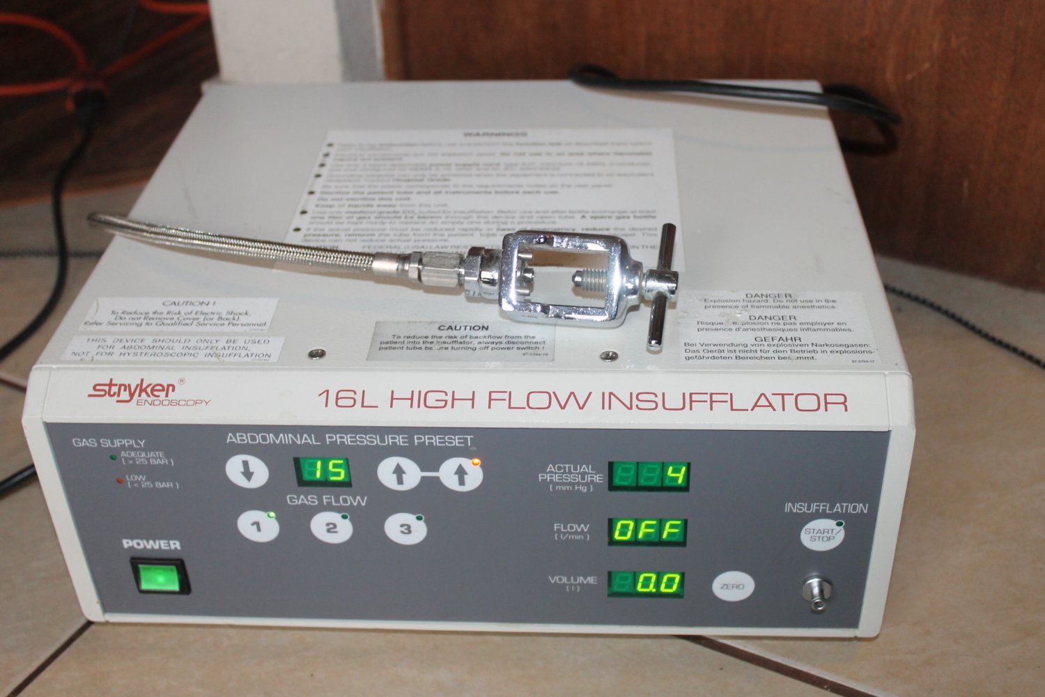 Stryker 16L 620-030-300 HighFlow Insufflator Endoscopy Works 4/21 515B