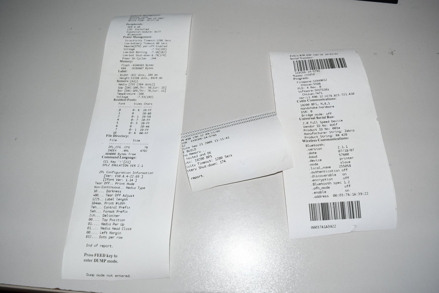 Zebra Rugged 4 Inch Barcode Labelreceipt Printer Rw420 Wireless Bluetooth 515a 0768