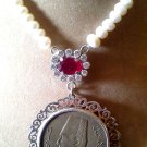Antique Necklace with King of Egypt Coin, Beaded with Fresh Water Pearl - 925 Sterling Silver