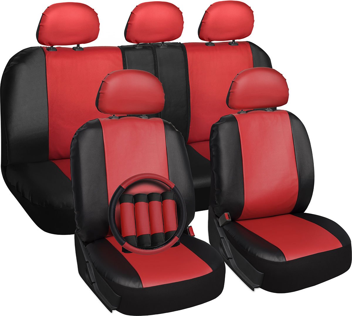 Faux Leather Car Seat Cover for Kia Soul Red with Steering Wheel/Belt