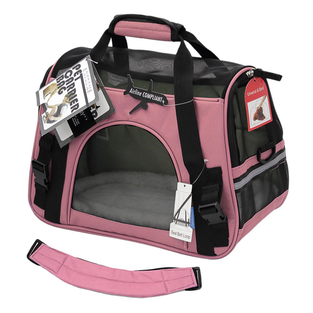 Pet Carrier Soft Sided Large Cat Dog Comfort Rose Wine Pink Bag Travel