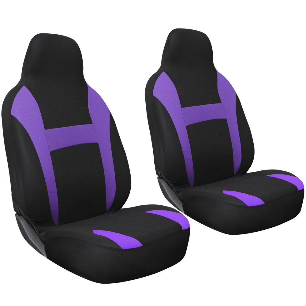 2pc Set Purple Black Integrated High Back Front Bucket Sports Auto Seat