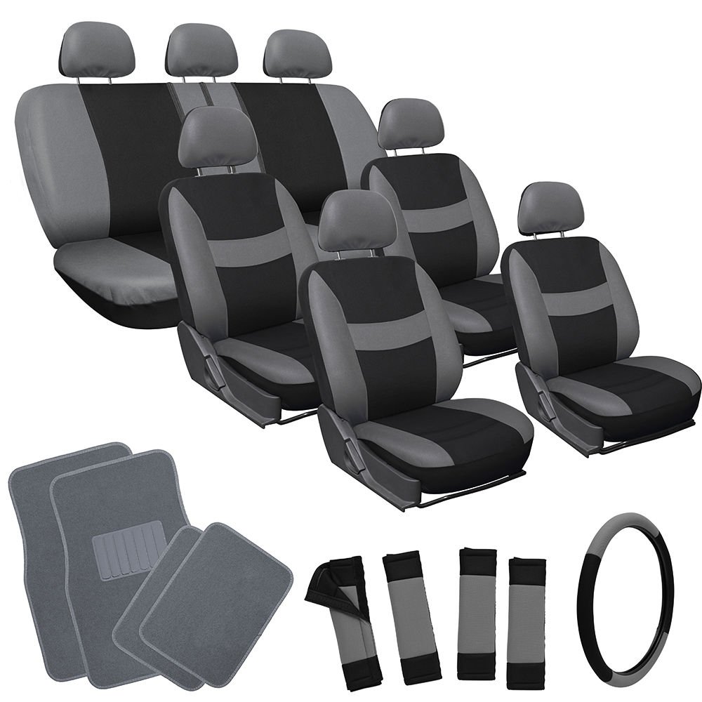 26pc Complete Gray Black SUV Auto Car Seat Cover Set with ...