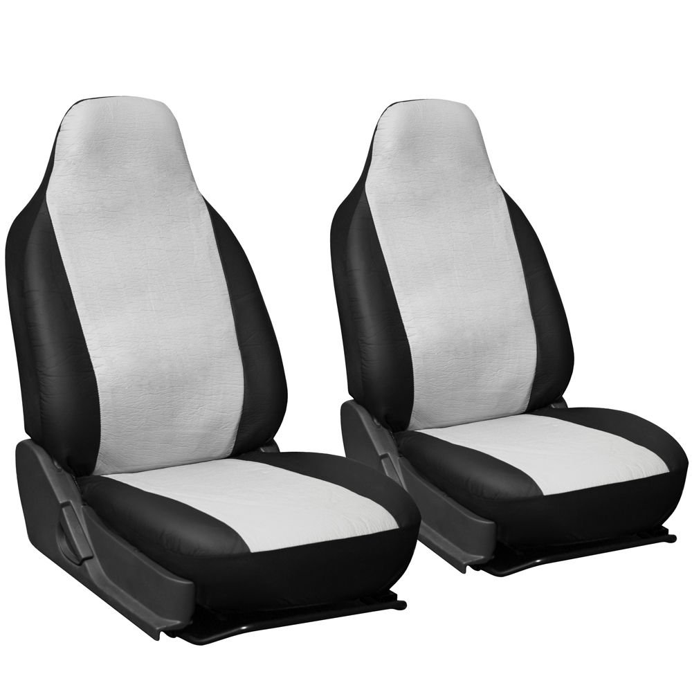 2pc PU Leather White Integrated High Back Bucket Car Seat Covers 1E