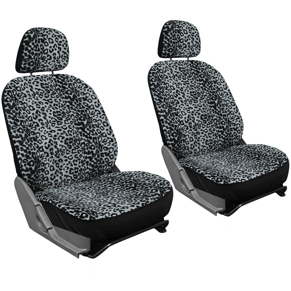 21pc Car Seat Cover Gray Leopard Cheetah Animal Print Design White