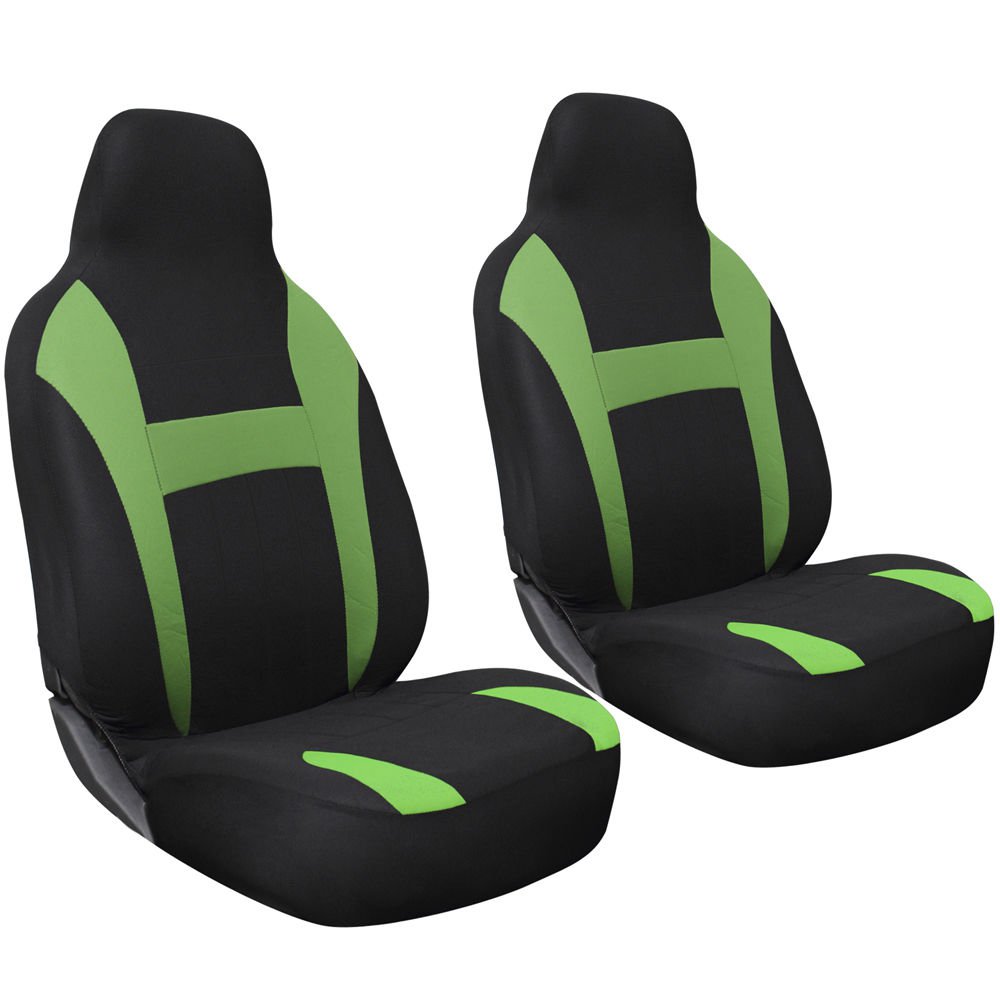 Car Seat Cover Green Black 2pc Bucket for Auto w/Integrated Head Rest Mesh
