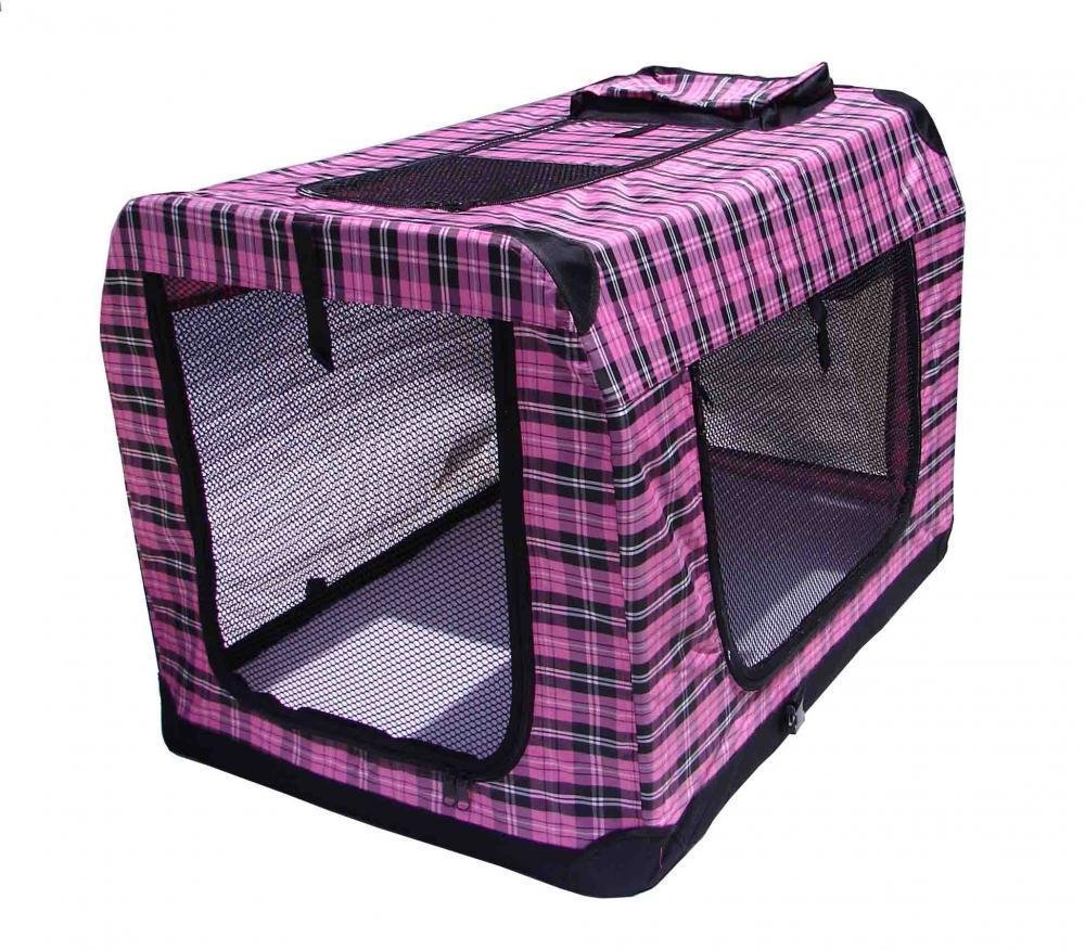 30"Pink Plaid Portable Pet Dog House Soft Crate Carrier Cage Kennel