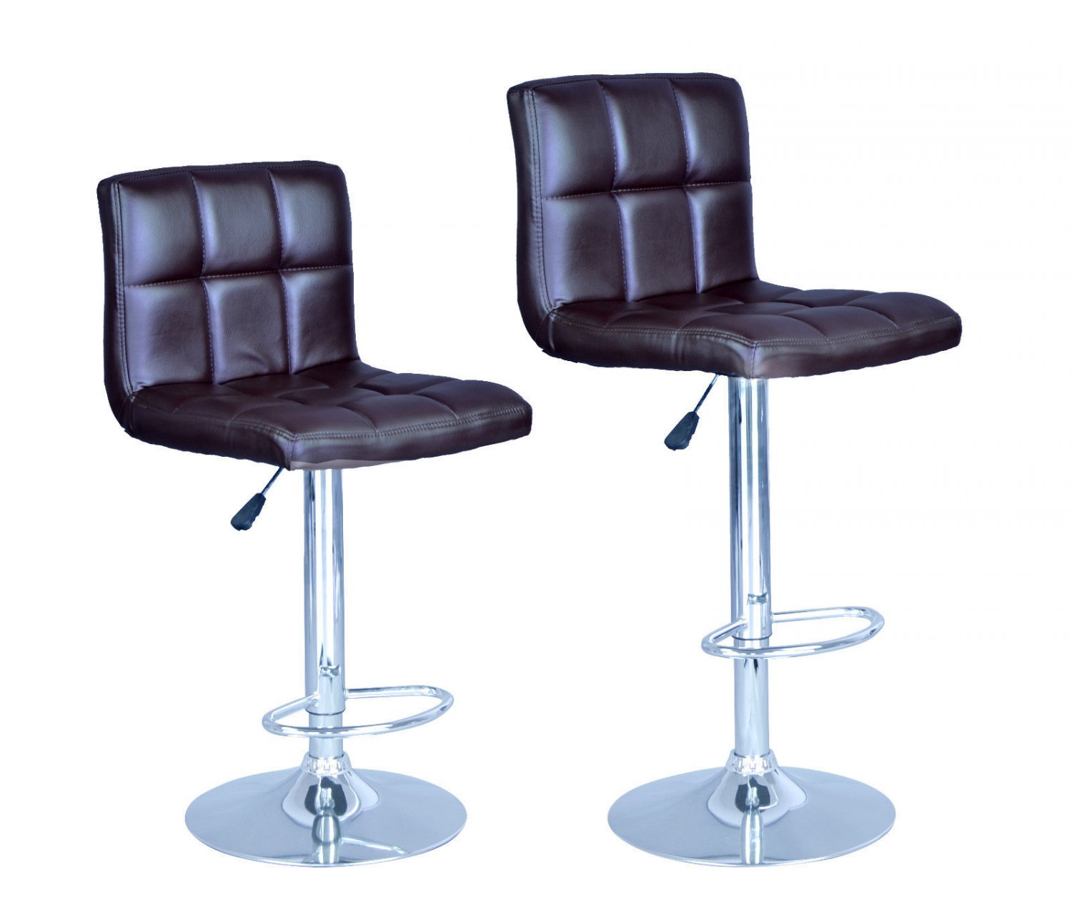 New Brown Modern Adjustable Synthetic Leather Swivel Bar Stools Chairs Sets of 2