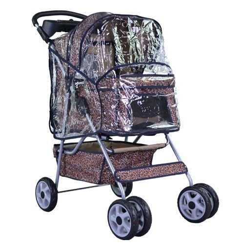 New Leopard Skin BestPet 4 Wheels Pet Dog Cat Stroller w/RainCover