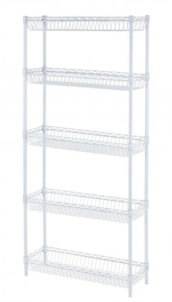 5shelf Homestyle White Steel Wire Shelving Storage Rack With Baskets B5