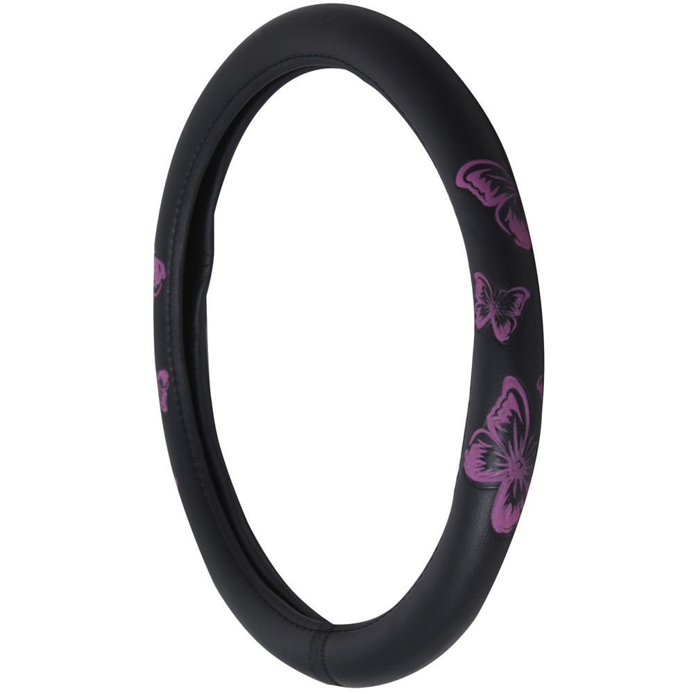 Pink Black Butterfly Rubber Steering Wheel Cover for Car Truck Van SUV