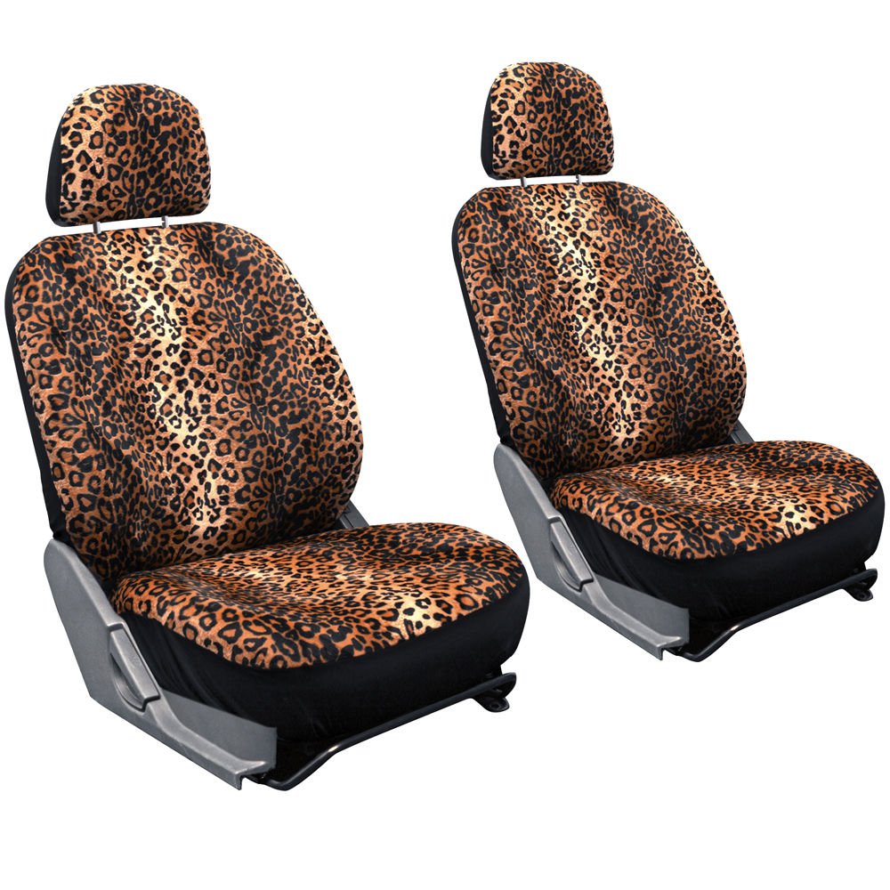 10pc Full Set Beige Leopard Print Car Low Back Bucket Seat Covers Floor