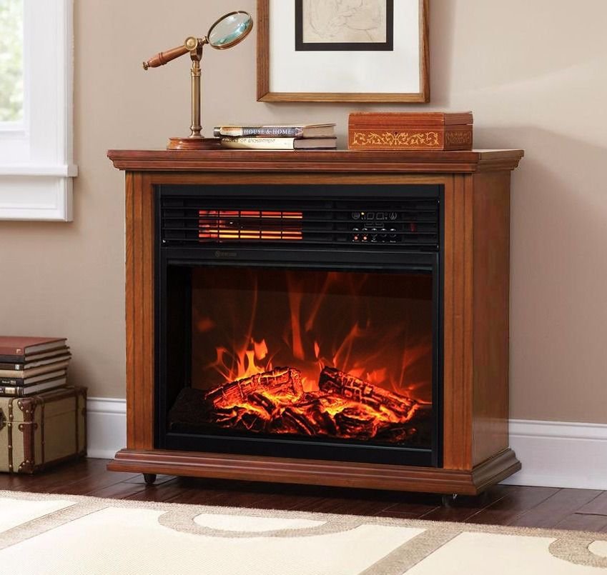 Large Room Electric Quartz Infrared Fireplace Heater Deluxe Mantel Oak