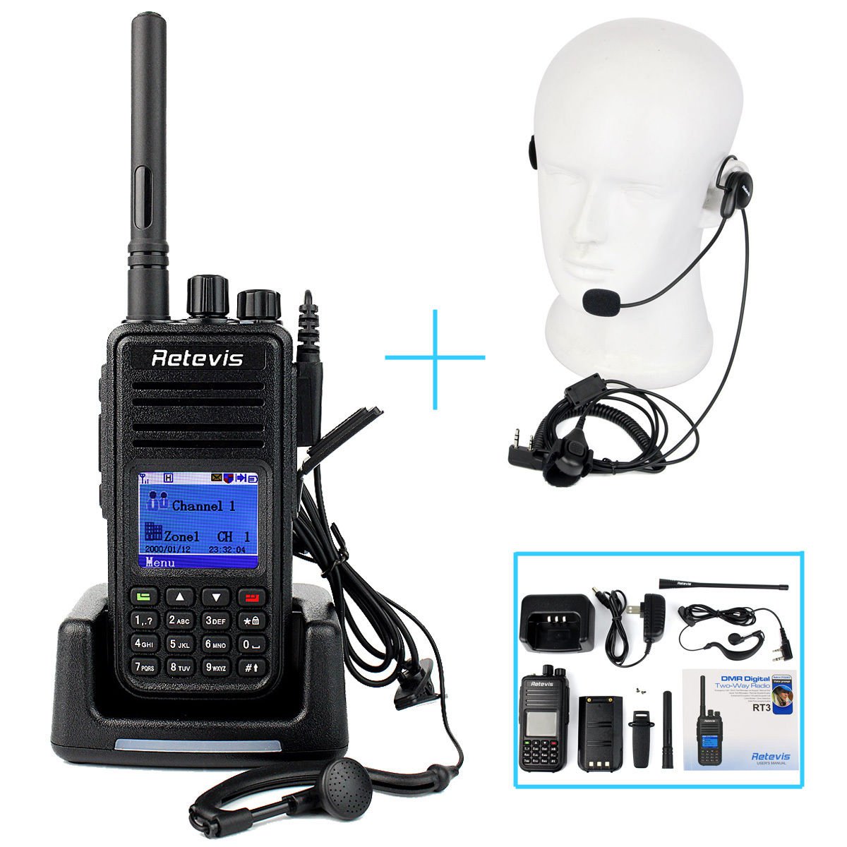Retevis RT3 UHF 400-480MHz 5W 1000Ch VOX UHF400-480MHz DMR Radio ...