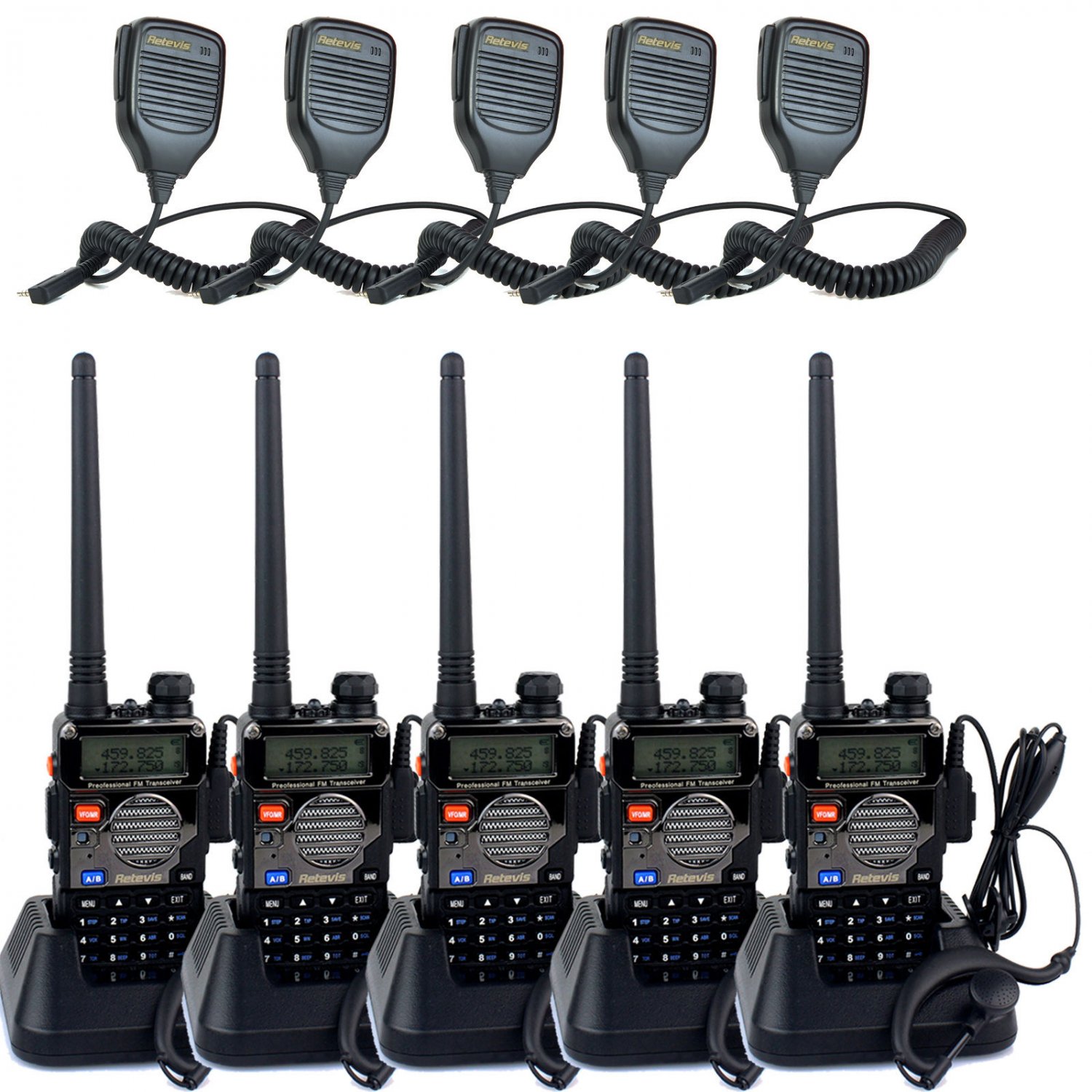 5x Retevis RT-5RV Walkie Talkie VHF/UHF 5W 128CH FM Two Way Radio+ 5x ...