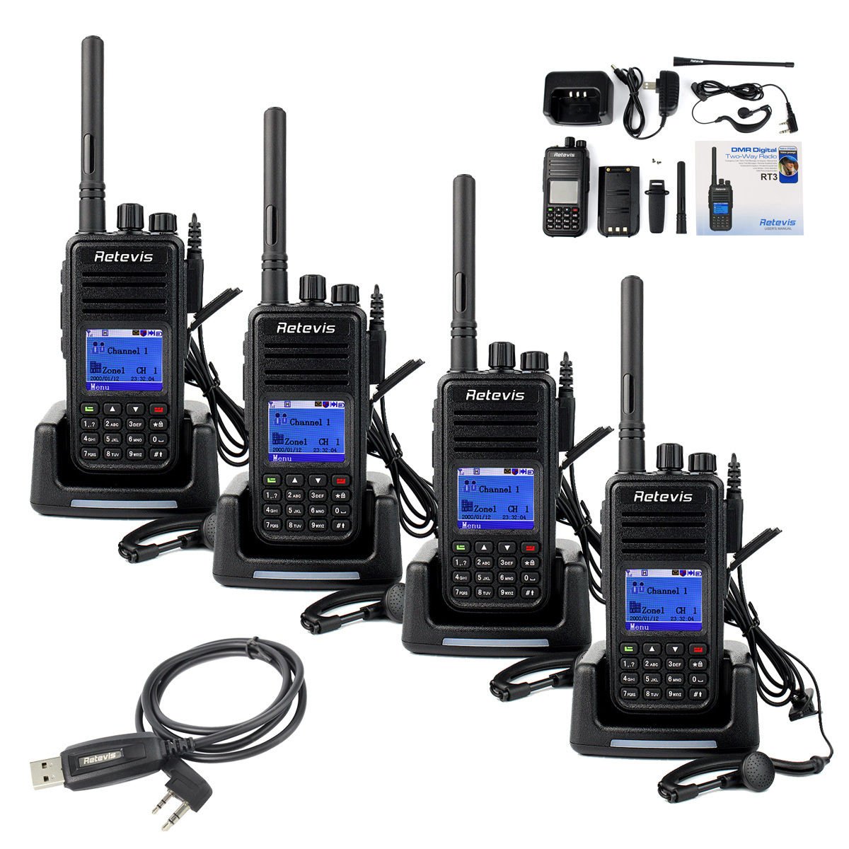 4x Retevis RT3 DMR Digital Mobile Radio Same as TYT MD-380 Two Way Radios