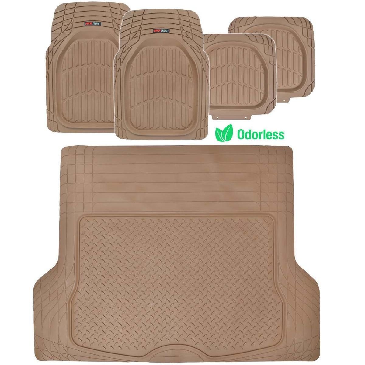 Beige Deep Dish All Weather Premium Rubber Mats Set 5pc Floor Liners