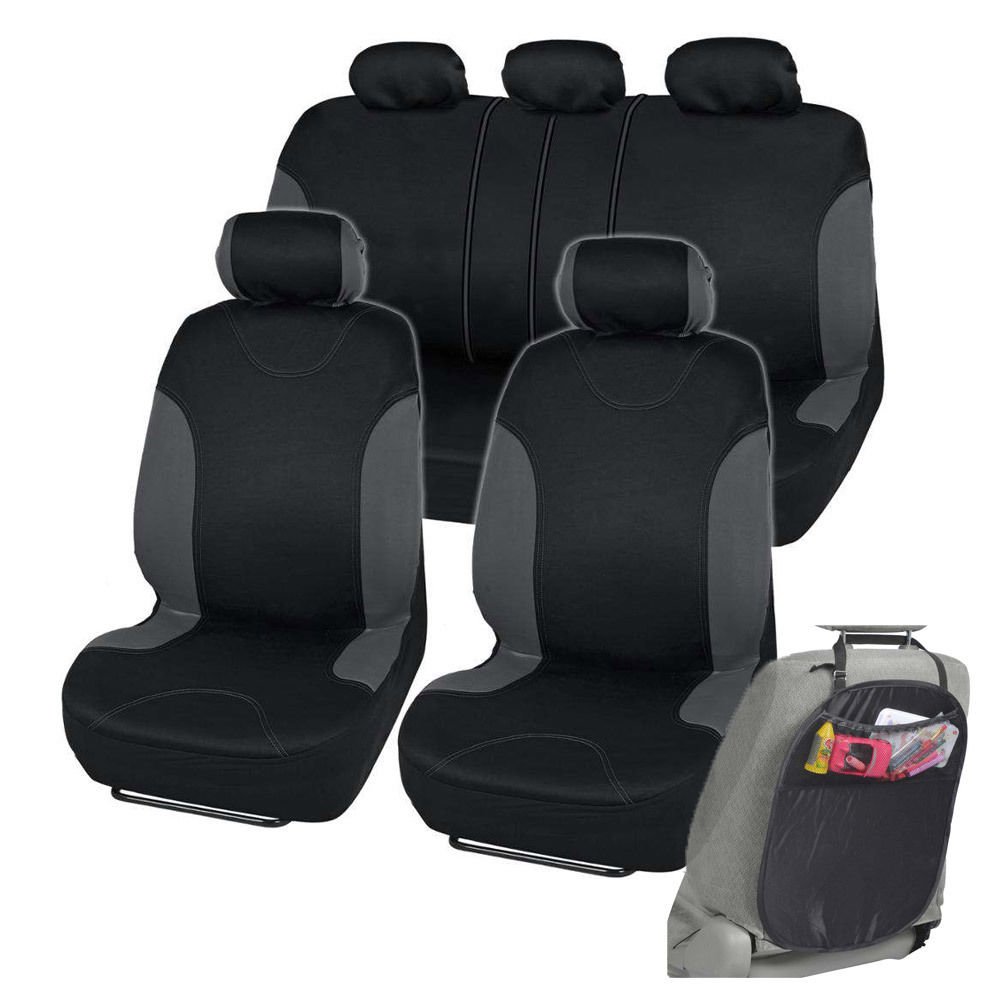 OEM Car Seat Covers Grey Fit for Sedan SUV Race Rome w Organizer Kick Mat