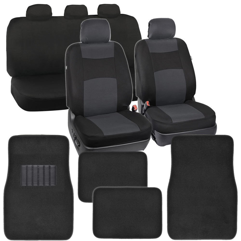 Original PolyCloth Seat Covers Black & Dark Gray Carpeted Rug Floor Mats