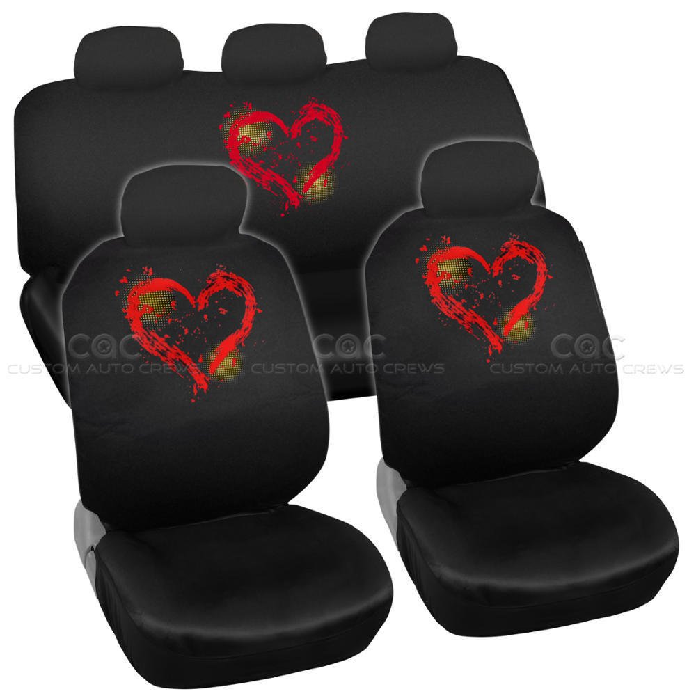 Red Love Heart Seat Cover for Car SUV Front Rear Set