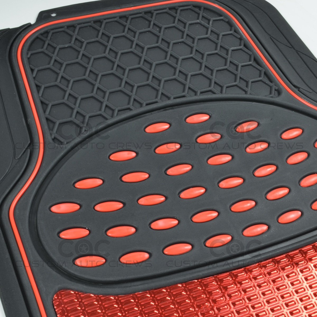 Metallic Rubber Floor Mats Red for Car SUV Truck Black Trim to Fit 4 Piece
