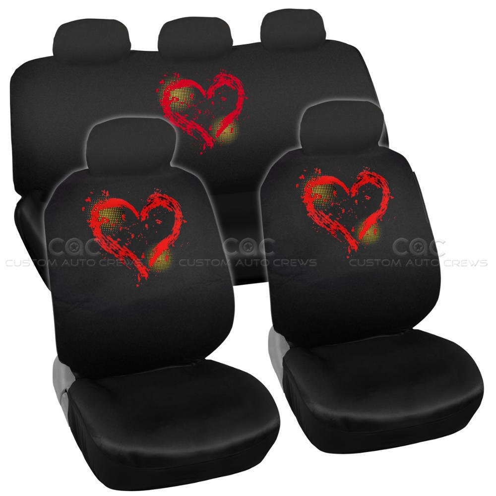 OEM Car Seat Covers Red Love Heart Design Universal Fit Full Set Auto
