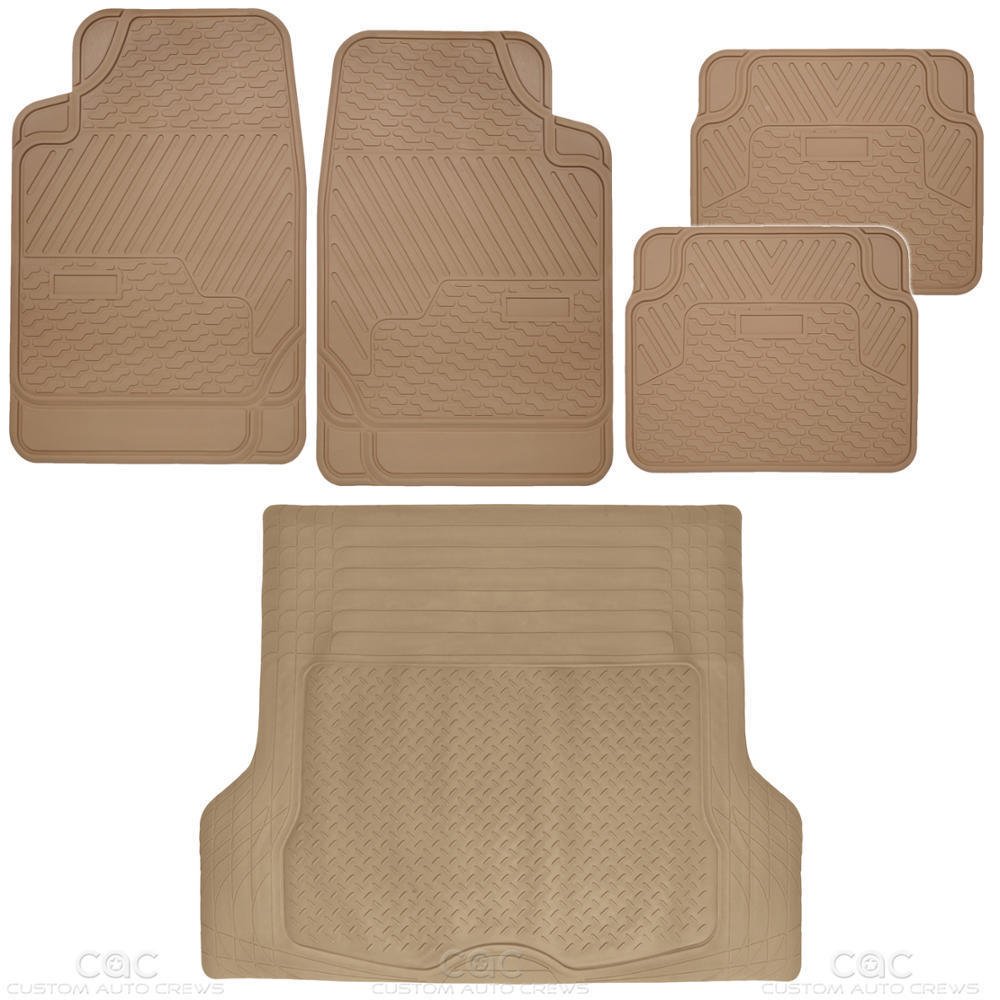 Beige Tough Rubber Car Floor Mats Cargo Liners 5 Piece Front & Rear