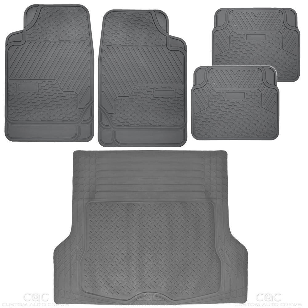 Gray Tough Rubber Car Floor Mats Cargo Liners 5 Piece Front & Rear