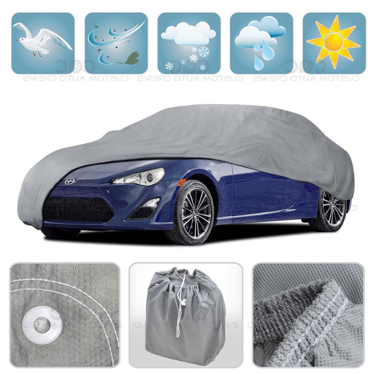 Motor Trend 3 Layer Car Cover Indoor Outdoor Waterproof Size up to 157