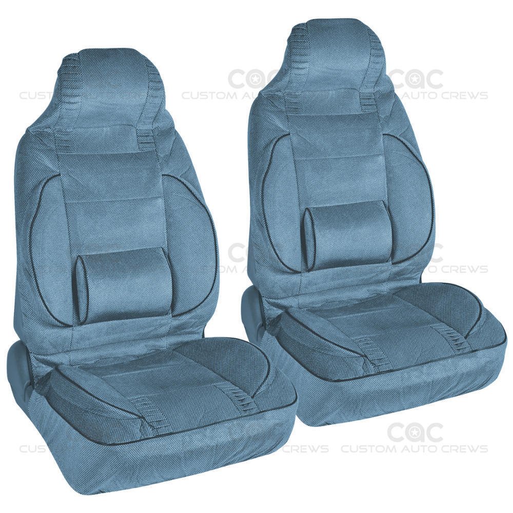 2 pcs High Back Bucket Seat Covers Set Built-In Lumbar Support Cushion Blue