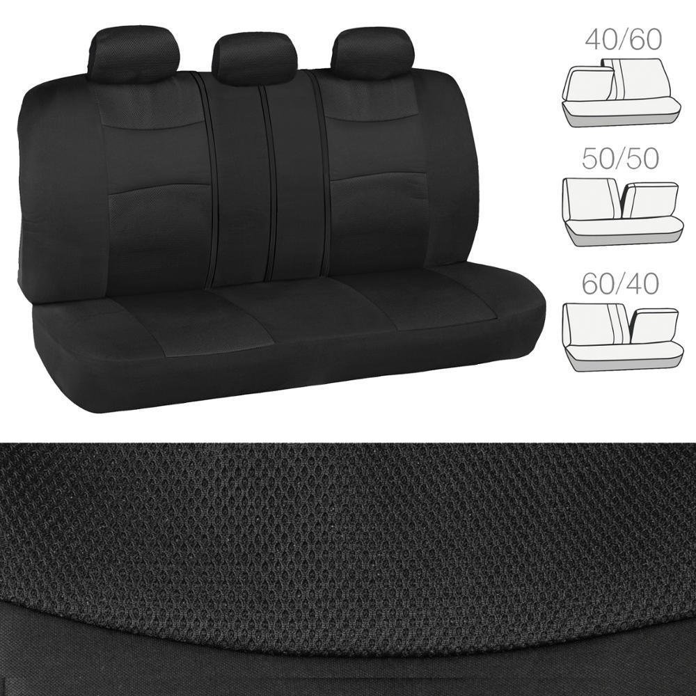 Black Car Seat Cover Set Split Option Bench 5 Headrests Cloth W Mesh Panels
