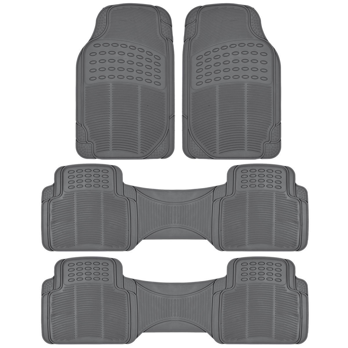 Van SUV Rubber Floor Mats 3 Row w/ Cargo Mat All Weather Trimmable Gray