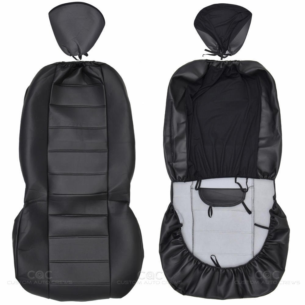 Black Synthetic Leather Set Car Seat Cover Genuine Leather Feel Front