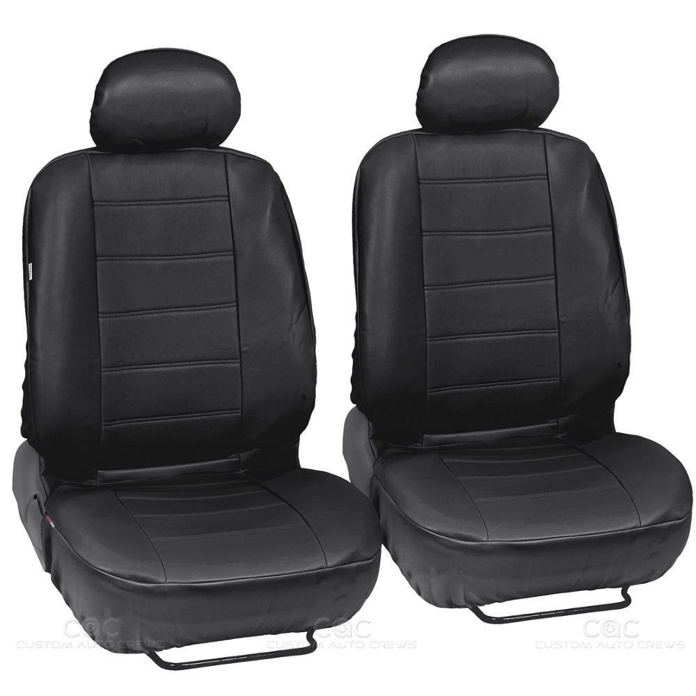 Black Synthetic Leather Set Car Seat Cover Genuine Leather Feel Front