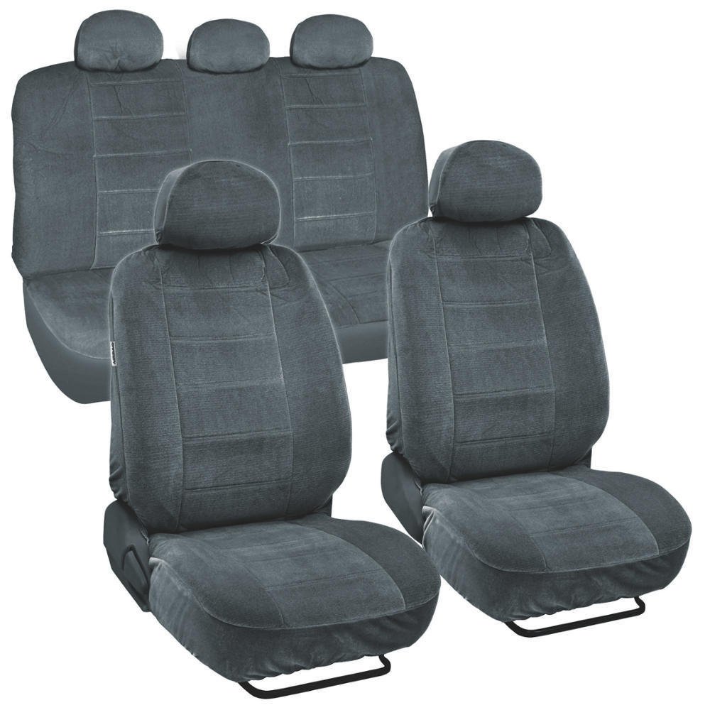 Car Seat Covers & Ribbed Floor Mats Charcoal Grey Velourette With Black ...