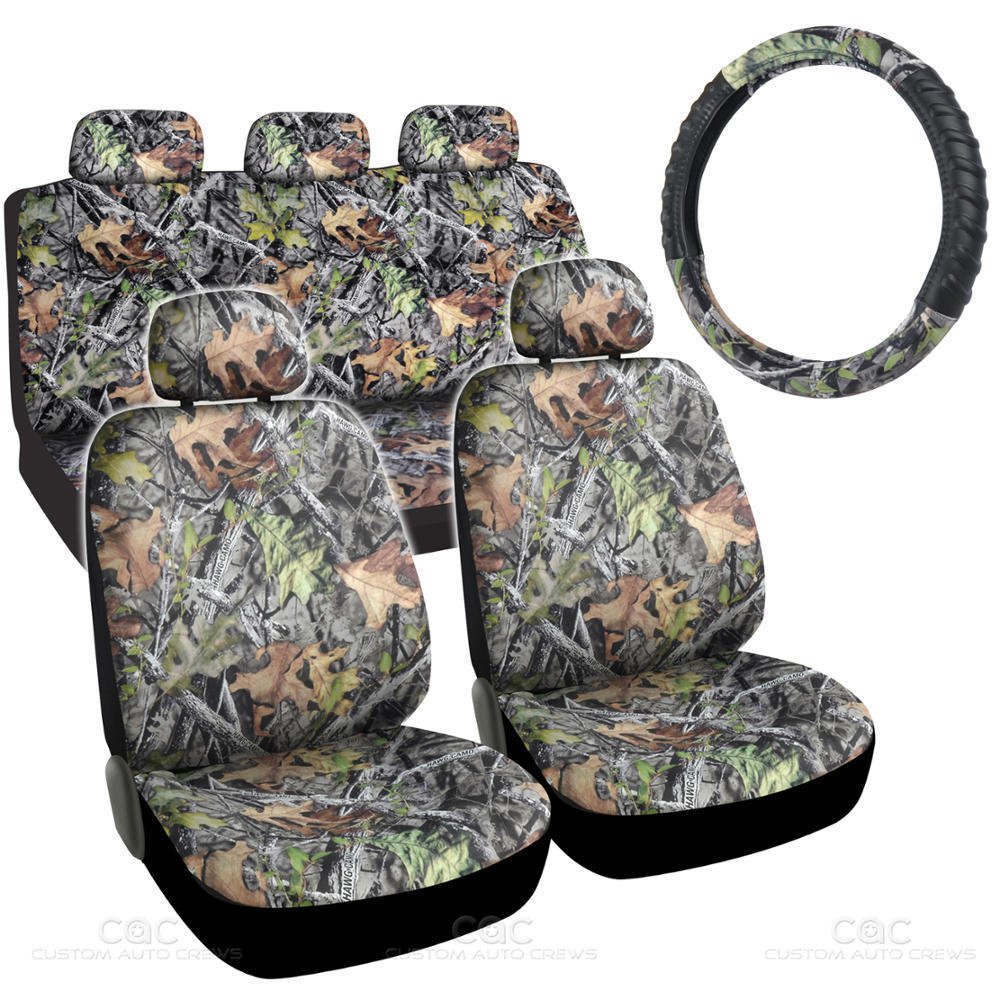 Camo Seat Covers Steering Wheel Hawg Camouflage Forest Green Gray 9pc