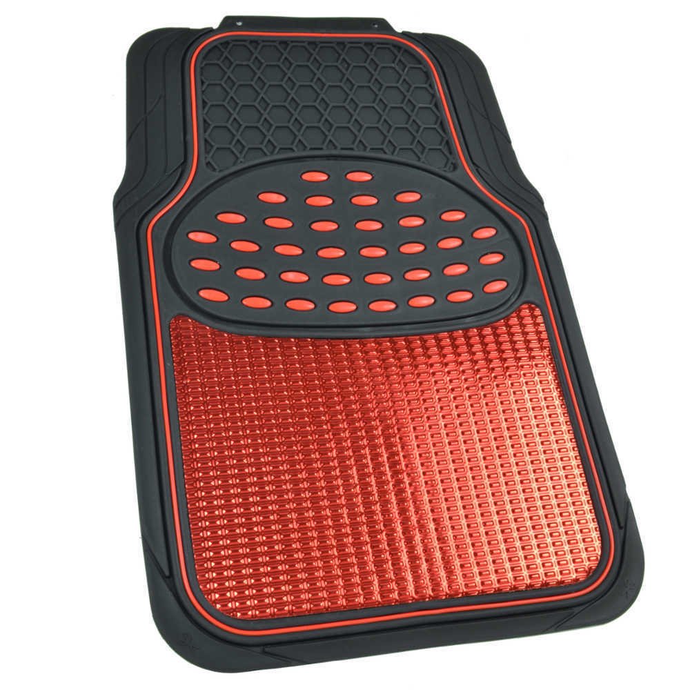 OEM Shiny Red Metallic Finish Vinyl Floor Mats and Leather Steering